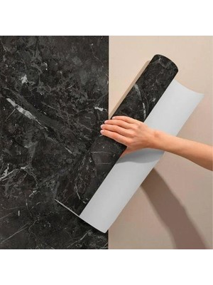 Siyah Mermer Desenli Yapışkanlı Kaplama Kağıdı 5 Metre
