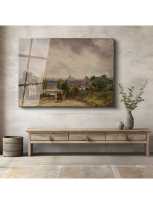 GülsenArt John Constable Londra Şehir Manzarası Temperli Cam Tablo Duvar Tablosu Dekoratif Tablo