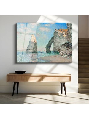 GülsenArt Claude Monet Étretat Kayalıkları Deniz Manzarası Temperli Cam Tablo Duvar Tablosu Dekoratif Tablo