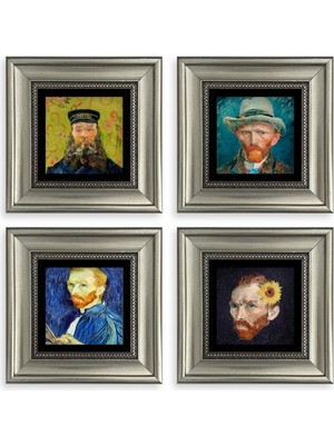 TeknoKapsül Van Gogh 4 Lü Set Çerçeveli Taş Tablo 20 cm