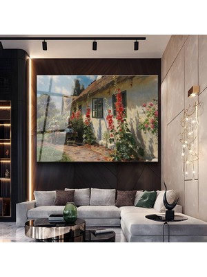 GülsenArt Peder Mørk Mønsted Kır Evi Yaz Günü Temperli Cam Tablo Duvar Tablosu Dekoratif Tablo