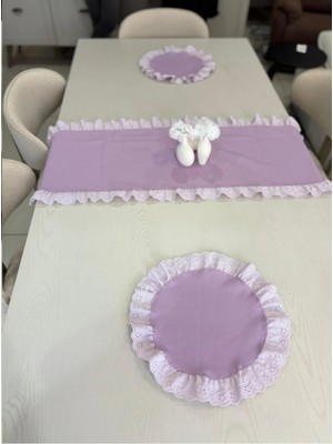 Nurgita Home 3 Parça Fisto Fırfırlı Set 2 Adet Amerikan Servisi Supla + 1 Adet Fırfırlı Runner