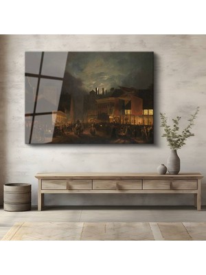 GülsenArt Abraham Cooper Gece Pazarı Şehir Manzarası Temperli Cam Tablo Duvar Tablosu Dekoratif Tablo