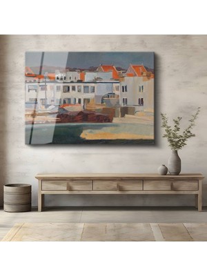 GülsenArt Edward Hopper Şehir Evleri Modern Manzara Temperli Cam Tablo Duvar Tablosu Dekoratif Tablo