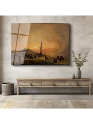 GülsenArt Charles Théodore Frère Çöl Kervan Manzarası Temperli Cam Tablo Duvar Tablosu Dekoratif Tablo