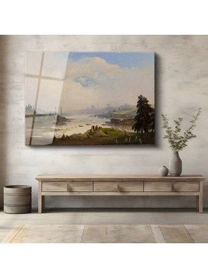 GülsenArt Felix Ziem Istanbul Boğazı Deniz Manzarası Temperli Cam Tablo Duvar Tablosu Dekoratif Tablo