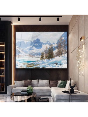 GülsenArt Ivan Fedorovich Choultse Alp Dağları Kış Manzarası Temperli Cam Tablo Duvar Tablosu Dekoratif Tablo