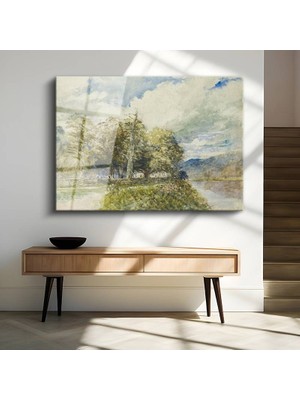GülsenArt J.m.w. Turner Ağaçlık Yeşil Manzara Temperli Cam Tablo Duvar Tablosu Dekoratif Tablo