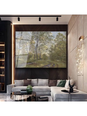 GülsenArt Alfred Sisley Ağaçlık Patika Doğa Manzarası Temperli Cam Tablo Duvar Tablosu Dekoratif Tablo