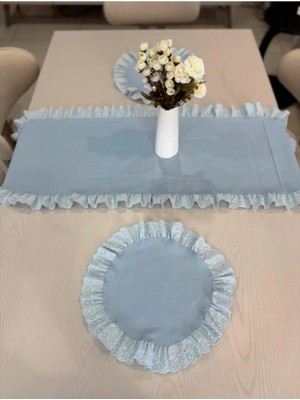 Nurgita Home 3 Parça Fisto Fırfırlı Set 2 Adet Amerikan Servisi Supla + 1 Adet Fırfırlı Runner