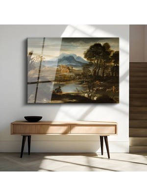 GülsenArt Claude Lorrain Pastoral Kırsal Manzara Temperli Cam Tablo Duvar Tablosu Dekoratif Tablo