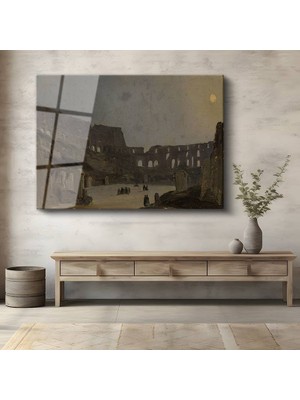 GülsenArt Ippolito Caffi Colosseum Gece Görünümü Temperli Cam Tablo Duvar Tablosu Dekoratif Tablo