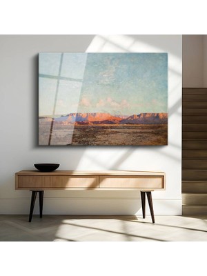 GülsenArt Thomas Moran Kızıl Kanyon Doğa Manzarası Temperli Cam Tablo Duvar Tablosu Dekoratif Tablo