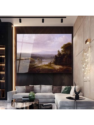 GülsenArt Thomas Cole Dağ Gölü Doğa Manzarası Temperli Cam Tablo Duvar Tablosu Dekoratif Tablo