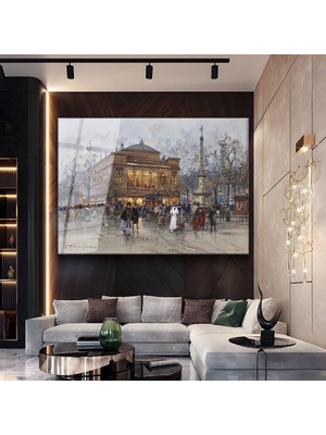 GülsenArt Édouard Cortes Paris Opera Meydanı Temperli Cam Tablo Duvar Tablosu Dekoratif Tablo