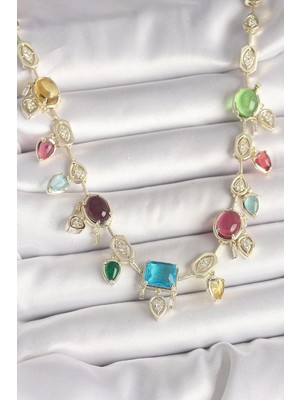 Üreticiniz Pirinç Gold Renk Renli Zirkon Taşlı Vıp Seri Kadın Kolye