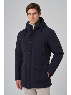 Morven  Erkek Lacivert Poliamit Çıtçıtlı Kapüşonlu Mont