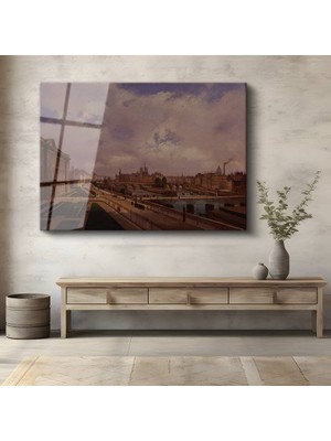GülsenArt Temperli Camille Pissarro Paris Seine Nehri Panorama Temperli Cam Tablo Duvar Tablosu Dekoratif Tablo