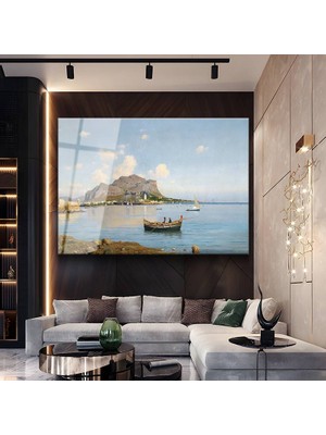 GülsenArt Alessandro Magnasco Palermo Körfezi Deniz Manzarası Temperli Cam Tablo Duvar Tablosu Dekoratif Tablo