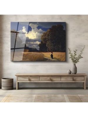 GülsenArt Albert Bierstadt Bulutlu Gökyüzü Manzara Temperli Cam Tablo Duvar Tablosu Dekoratif Tablo