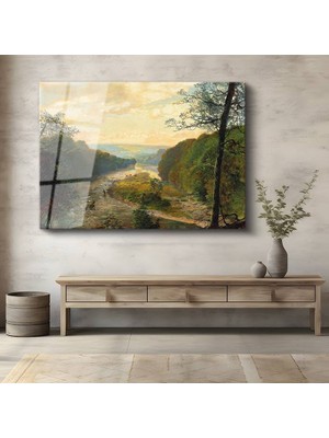 GülsenArt John Frederick Kensett Nehir Vadisi Doğa Manzarası Temperli Cam Tablo Duvar Tablosu Dekoratif Tablo