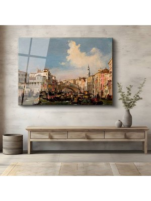 GülsenArt Canaletto Rialto Köprüsü Grand Canal Temperli Cam Tablo Duvar Tablosu Dekoratif Tablo