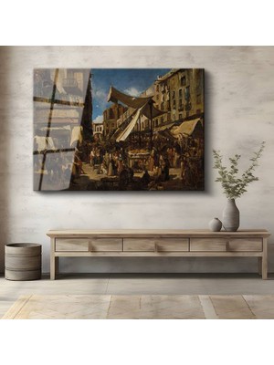 GülsenArt Oskar Kokoschka Şehir Pazarı Modern Manzara Temperli Cam Tablo Duvar Tablosu Dekoratif Tablo