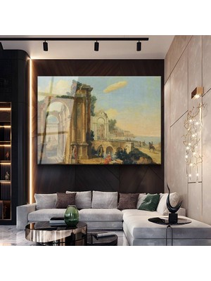 GülsenArt Francesco Guardi Antik Harabe Tarihi Manzarası Temperli Cam Tablo Duvar Tablosu Dekoratif Tablo
