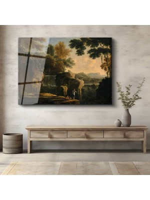 GülsenArt Claude Lorrain Pastoral Kırsal Manzara Temperli Cam Tablo Duvar Tablosu Dekoratif Tablo