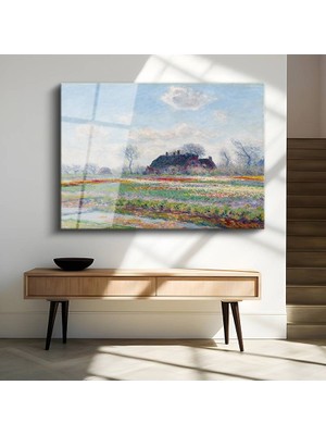 GülsenArt Claude Monet Lale Tarlaları Çiçek Manzarası Temperli Cam Tablo Duvar Tablosu Dekoratif Tablo