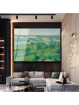 GülsenArt Claude Monet Yeşil Vadi Doğa Manzarası Temperli Cam Tablo Duvar Tablosu Dekoratif Tablo