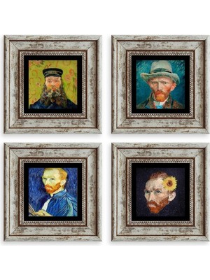 TeknoKapsül Van Gogh 4 Lü Set Çerçeveli Taş Tablo 20 cm