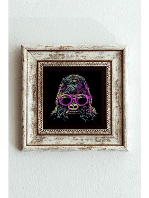 TeknoKapsül Soyut Çalışma Renkli Goril Çerçeveli Taş Tablo , Çerçeveli Taş Duvar DEKORU-ENKCRCVTBL-00096 20 cm