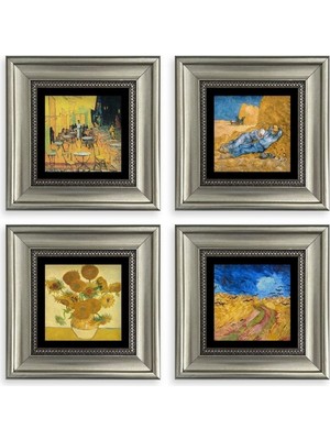TeknoKapsül Van Gogh 4 Lü Set Çerçeveli Taş Tablo 20 cm