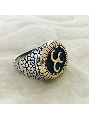 Canka Üç Hilal İşlemeli 925 Ayar Gümüş Erkek Yüzük