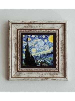 TeknoKapsül Vincent Van Gogh Starry Night Çerçeveli Taş Tablo , Çerçeveli Taş Duvar Dekoru 20 cm