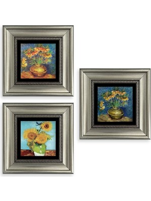 TeknoKapsül Çiçekler 3 Lü Set Çerçeveli Taş Tablo 20 cm