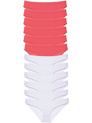 Zenvia 12 Adet Eko Set Likralı Kadın Slip Külot Fuşya Beyaz (ZNV-556)