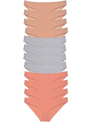 Zenvia 12 Adet Süper Eko Set Likralı Kadın Slip Külot Ten Gri Pudra (ZNV-556)