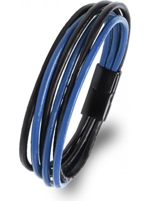 Karpınar Çelik Takı Erkek Bileklik | Mavi Siyah Çoklu Katmanlı Tasarım