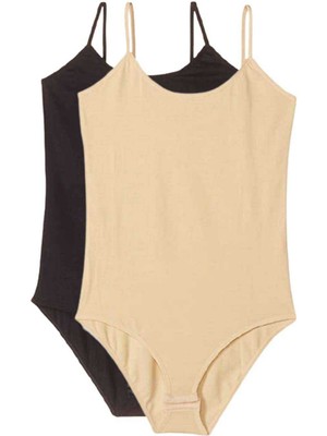 Zenvia 2 Adet Ip Askılı Kadın Çıtçıtlı Body Siyah ve Ten (ZNV-556)