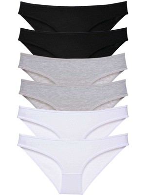 Zenvia 6 Adet Süper Eko Set Likralı Kadın Slip Külot Siyah Gri Beyaz (ZNV-556)