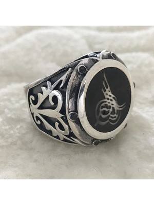 Canka Osmanlı Tuğrası İşlemeli 925 Ayar Gümüş Erkek Yüzük