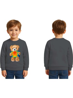 Sedirli Unisex Ayıcık Bear Baskılı Çocuk Swaetshirt 3 Iplik Şardonlu