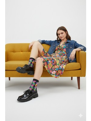 Doçka Kadın Siyah Rugan Hakiki Deri Retro Makosen Günlük Ayakkabı LX25/MA320