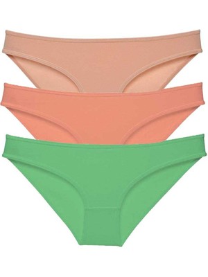 Zenvia 3 Adet Süper Eko Set Likralı Kadın Slip Külot Ten Pudra Yeşil (ZNV-556)