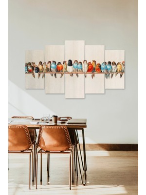 TeknoKapsül Manzara Kuşlar 5 Parçalı Mdf Tablo 60 x 100