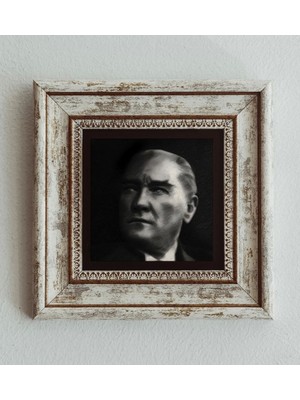 TeknoKapsül Atatürk Portre Çerçeveli Taş Tablo , Çerçeveli Taş Duvar Dekoru 20 cm