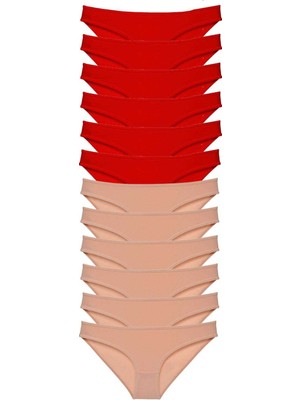 Zenvia 12 Adet Eko Set Likralı Kadın Slip Külot Kırmızı Ten (ZNV-556)