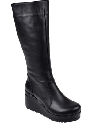 Pullman Hakiki Deri Dolgu Taban Kadın Çizme PLM-301   Siyah